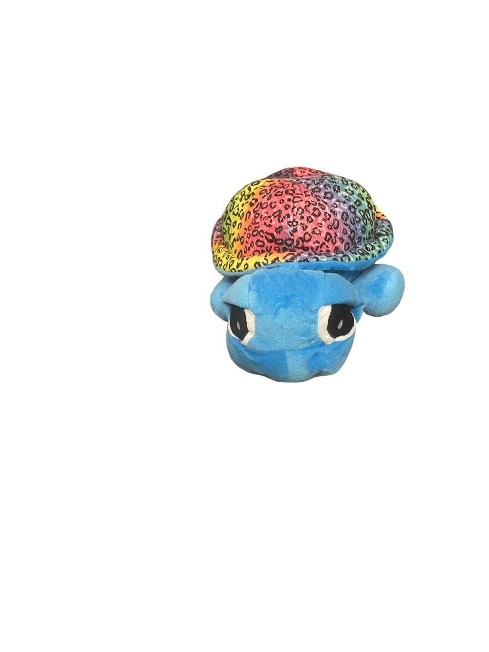 Kids Plush Turtle in Blue with Rainbow Leopard Shell